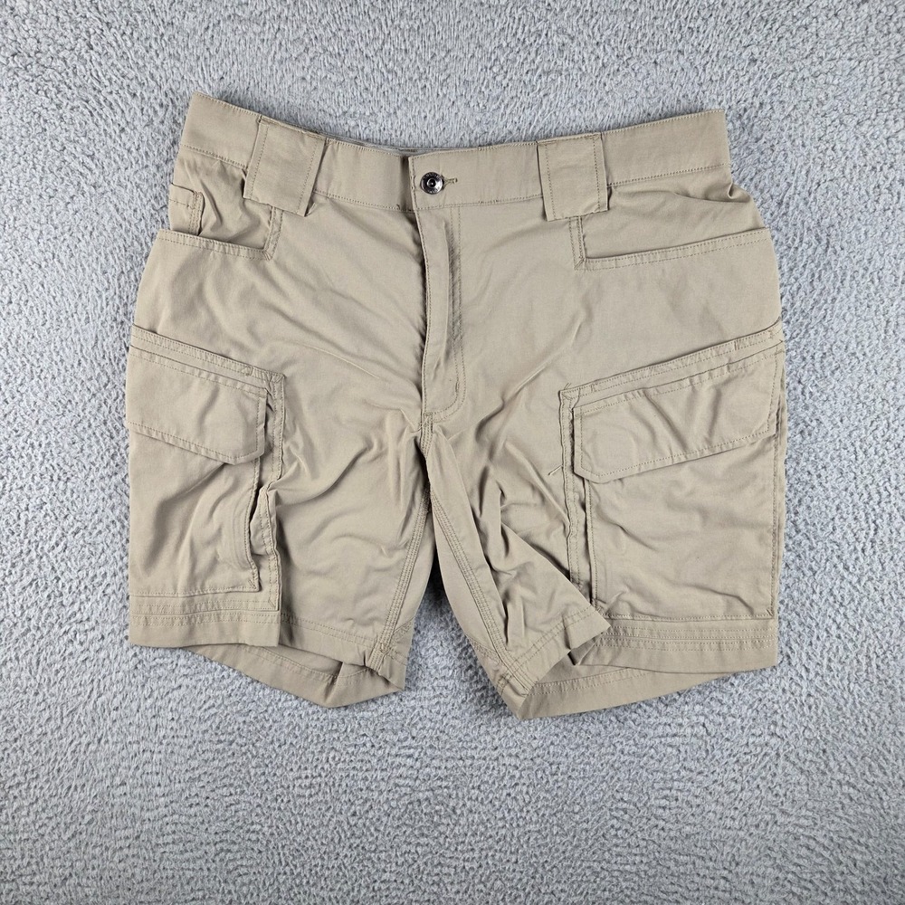 Duluth Trading Flex Dry On The Fly Cargo Shorts Mens 36 (34x8.5) Tan Relaxed Fit